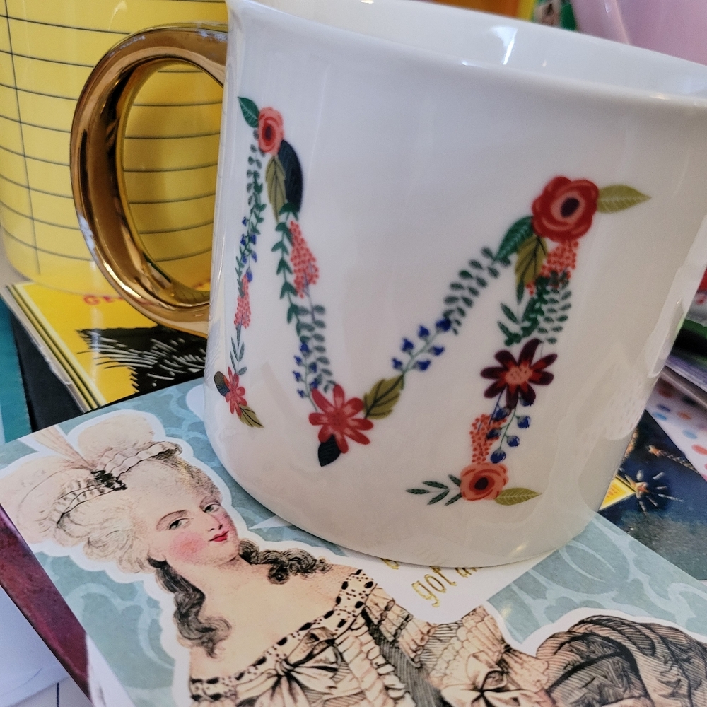 Opalhouse Monogram Mug "M" ~ Pretty Floral Design from Target ~ Porcelain ~ GUC
